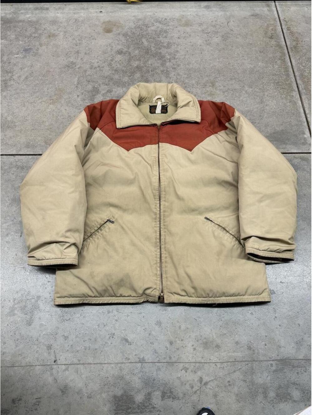 vintage eddie bauer made in usa goose down tan nylon bomber jacket size large